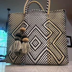 Mexican Market Bag Black and Cream Tote